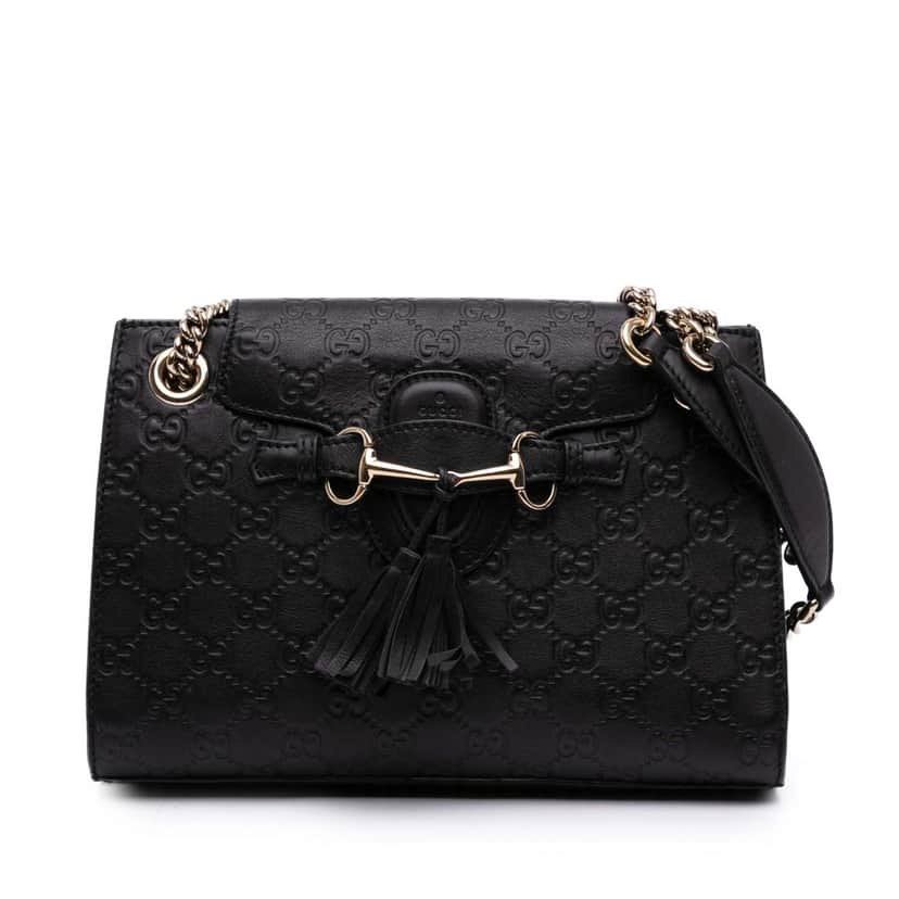 Gucci Small Guccissima Emily Shoulder Bag Black Leather Good condition - Front View