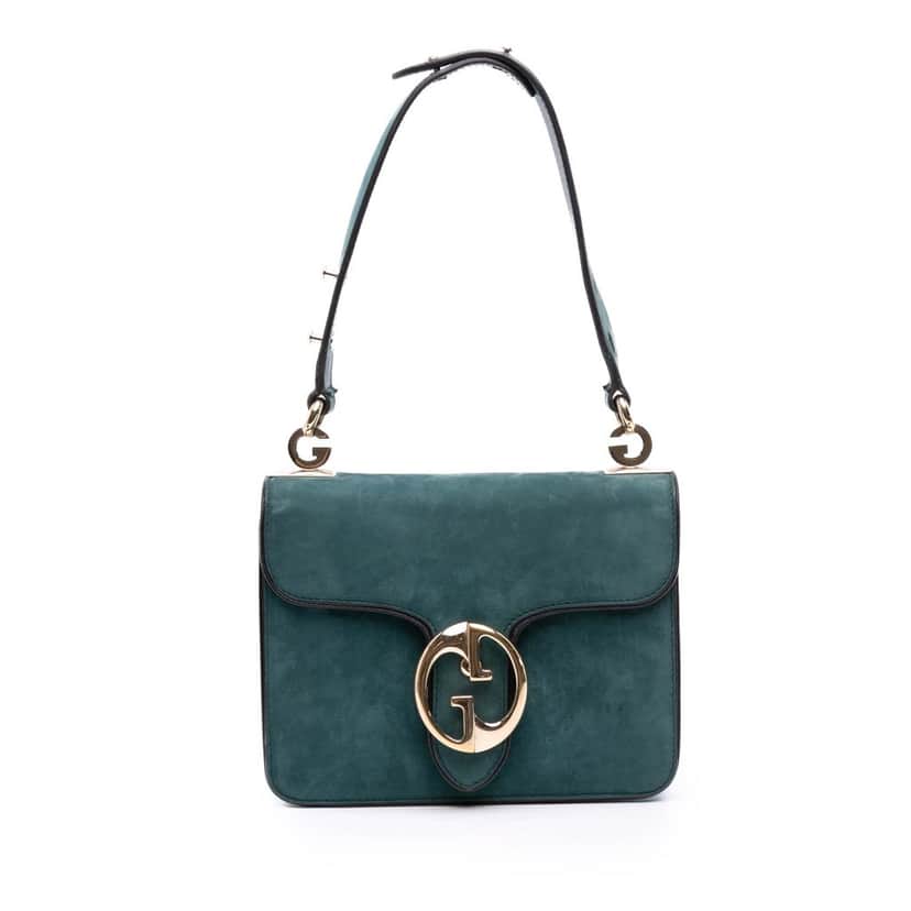 Gucci Nubuck 1973 Flap Handbag Blue Leather Good condition - Front View