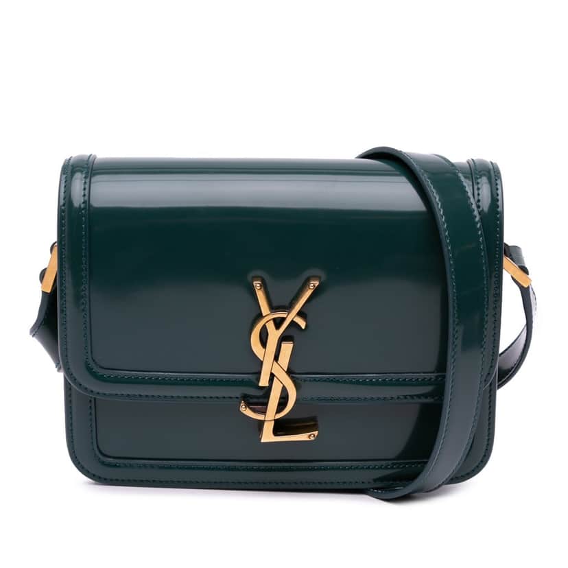 Saint Laurent Small Calfskin Solferino Satchel In Box Green Leather Good condition - Front View