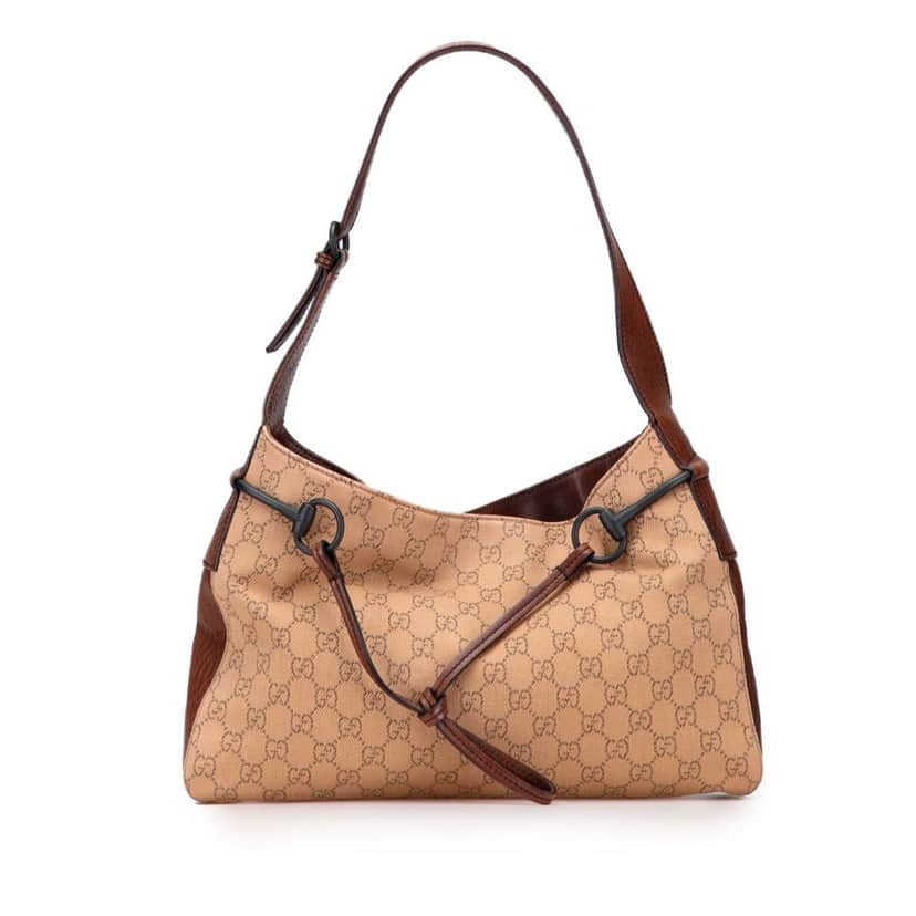 Gucci GG Denim Horsebit Shoulder Bag Brown Denim Good condition - Front View