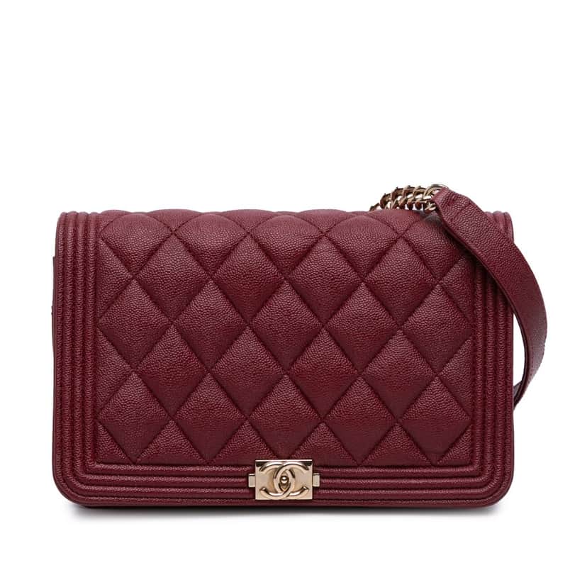 Chanel Quilted Caviar Boy Wallet on Chain Red Leather Good condition - Front View