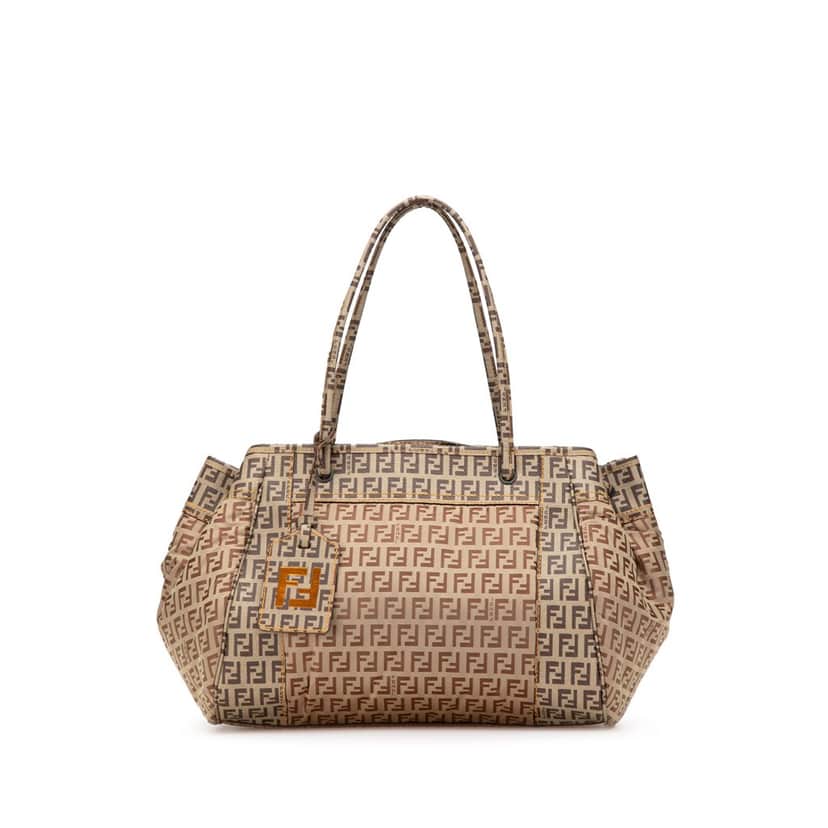 Fendi Zucchino Nylon and Spalmati Grande Pillow Tote Brown Very good condition - Front View