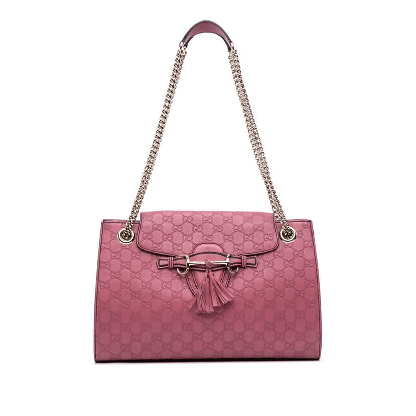 Gucci Large Guccissima Emily Shoulder Bag Pink Leather Good condition - Front View