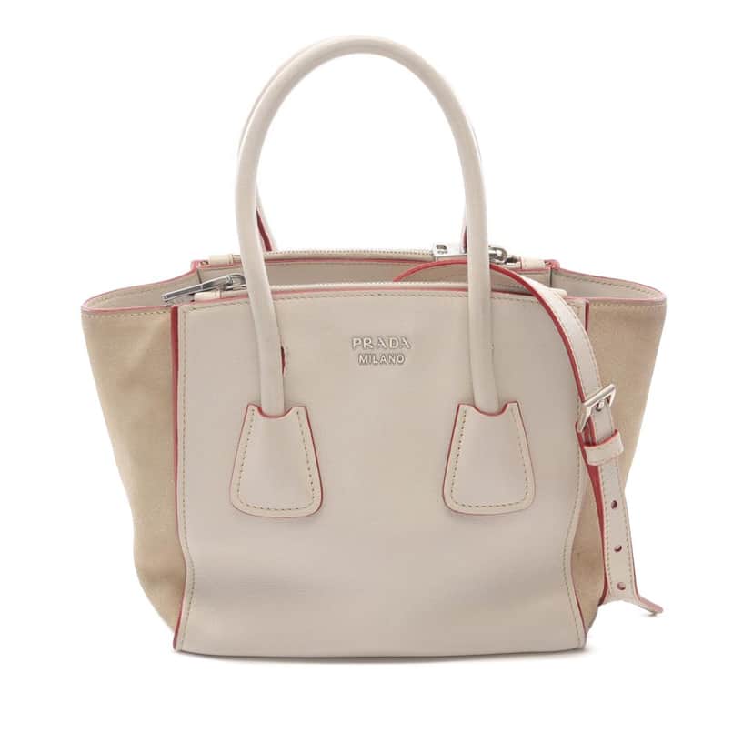 Prada Mini Scamosciato Trimmed Glace Calf Twin Pocket Satchel White Leather Good condition - Front View