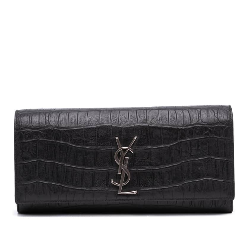 Saint Laurent Croc Embossed Leather Monogram Cassandre Clutch Black Leather Good condition - Front View