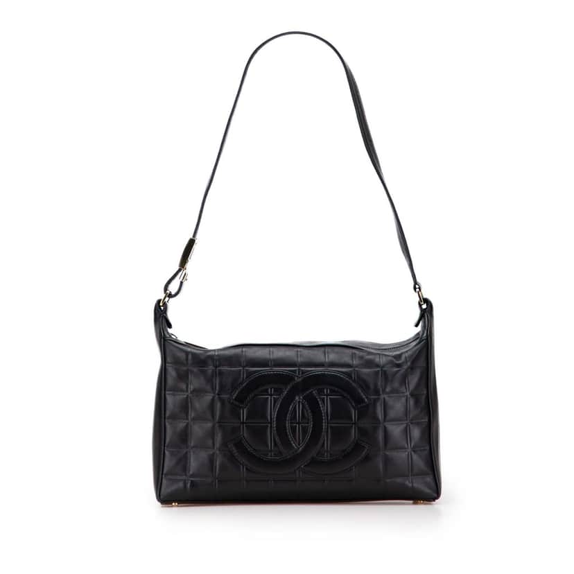 Chanel Medium Lambskin Chocolate Bar Shoulder Bag Black Leather Very good condition - Front View