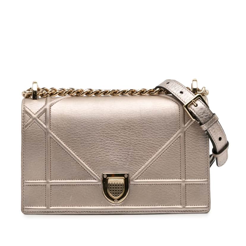 Dior Medium Metallic Grained Calfskin Diorama Flap Gold Leather Good condition - Front View