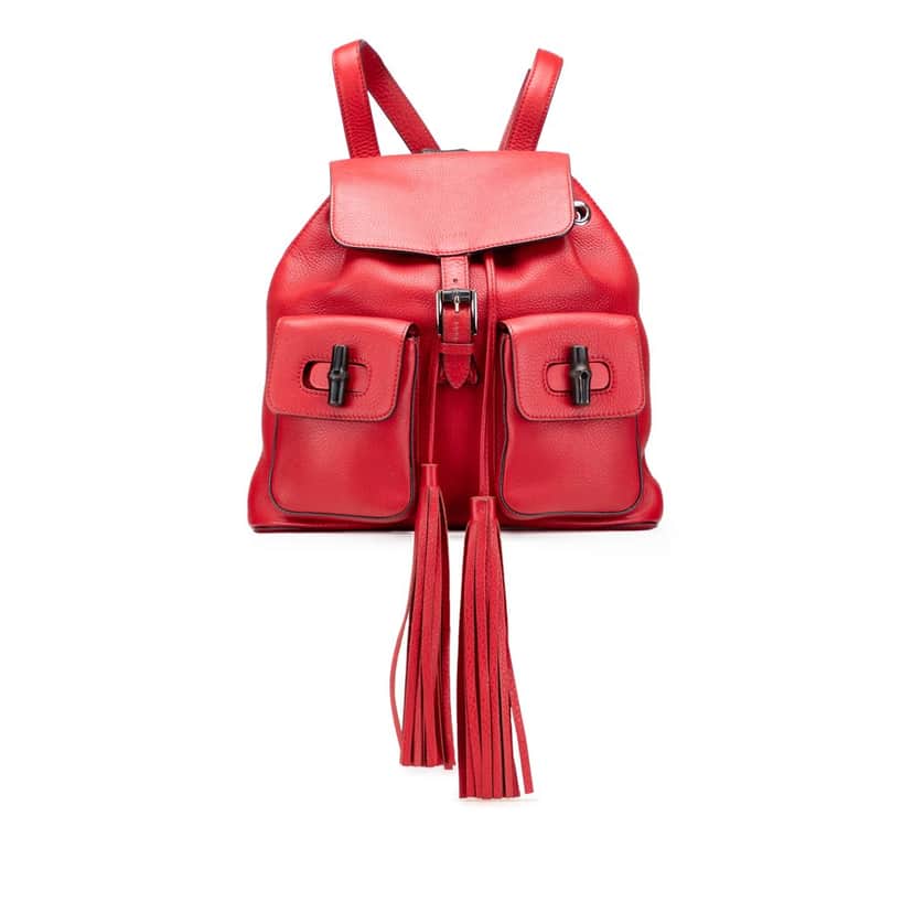 Gucci Leather Bamboo Tassel Backpack Red Leather Very good condition - Front View
