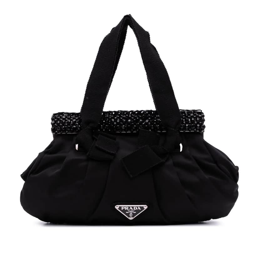 Prada Tessuto Beaded Handbag Black Good condition - Front View