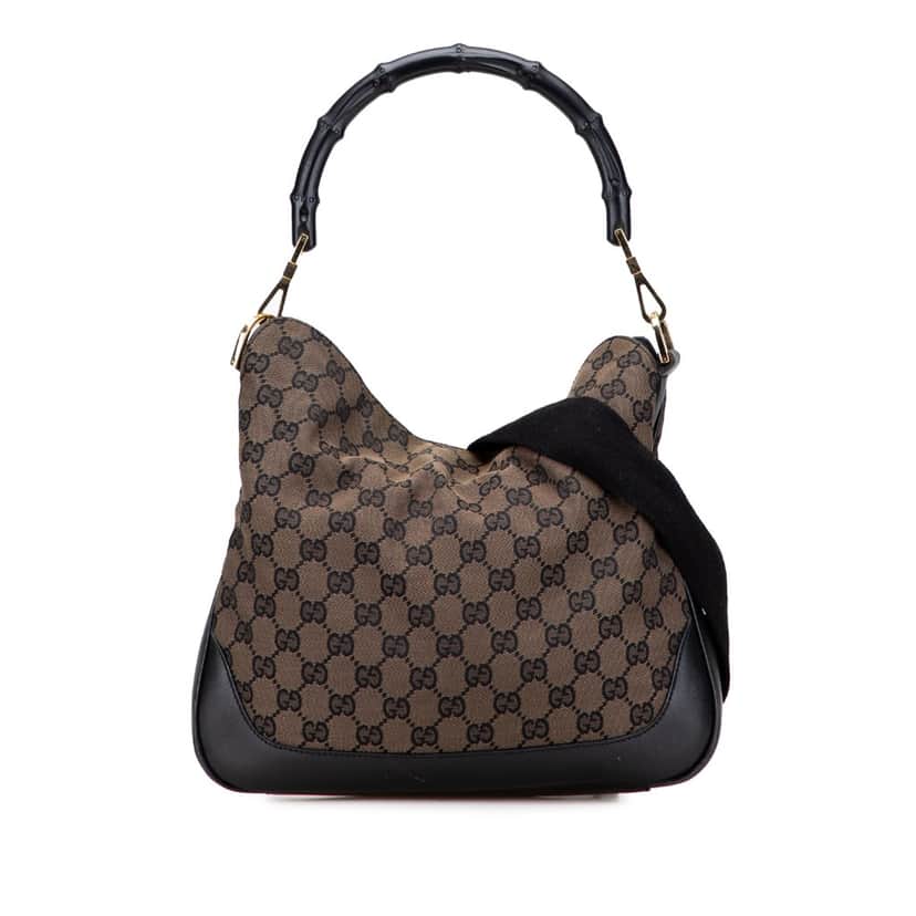 Gucci GG Canvas Bamboo Web Satchel Brown Canvas Good condition - Front View