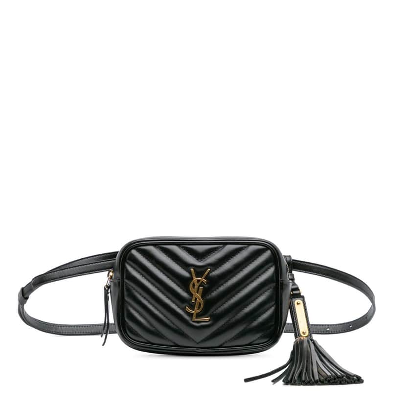 Saint Laurent Quilted Calfskin Tassel Lou Belt Bag Black Leather Good condition - Front View