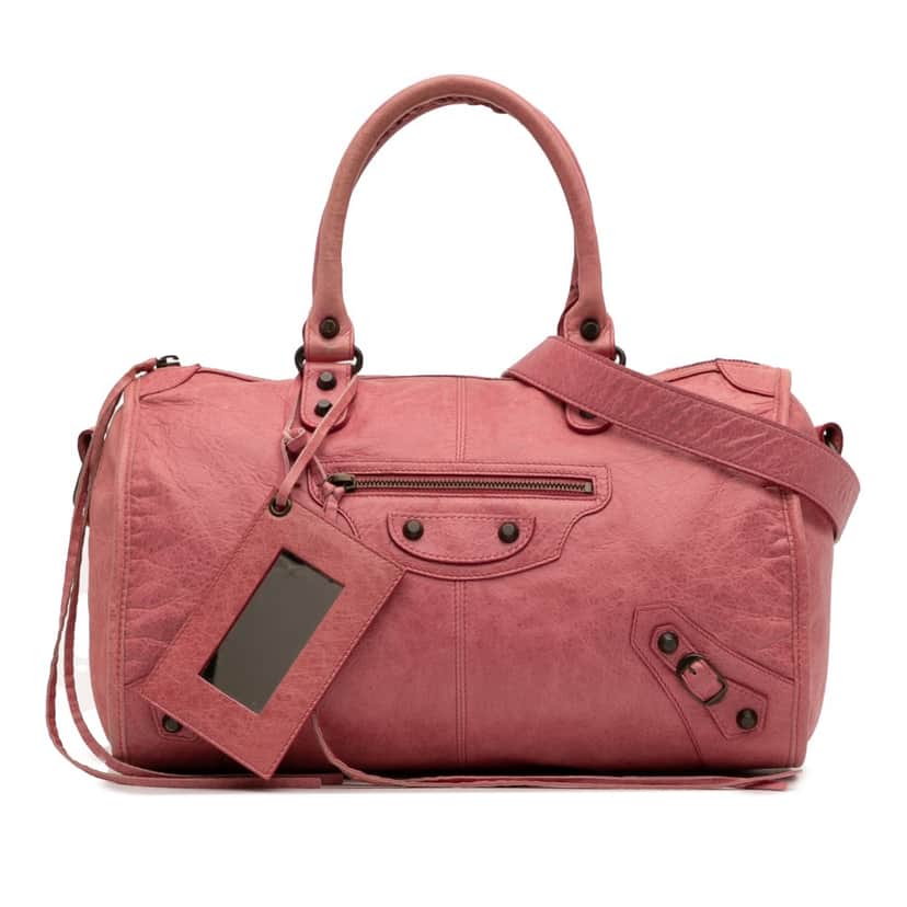 Balenciaga Maxi Lambskin Motocross Twiggy Satchel Pink Leather Good condition - Front View