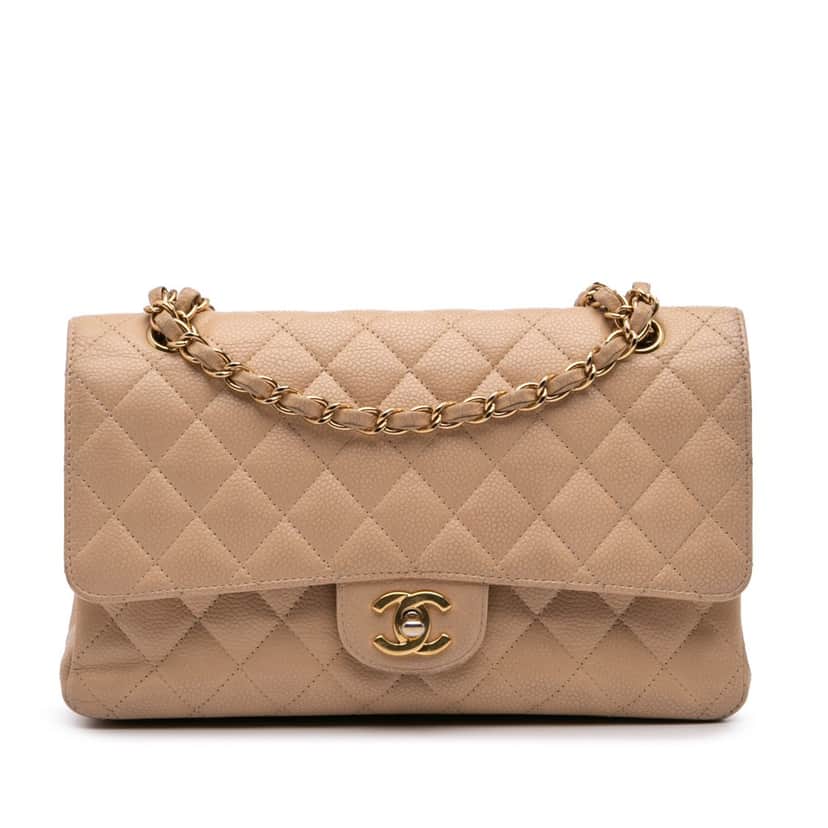 Chanel Medium Classic Caviar Double Flap Brown Leather Good condition - Front View
