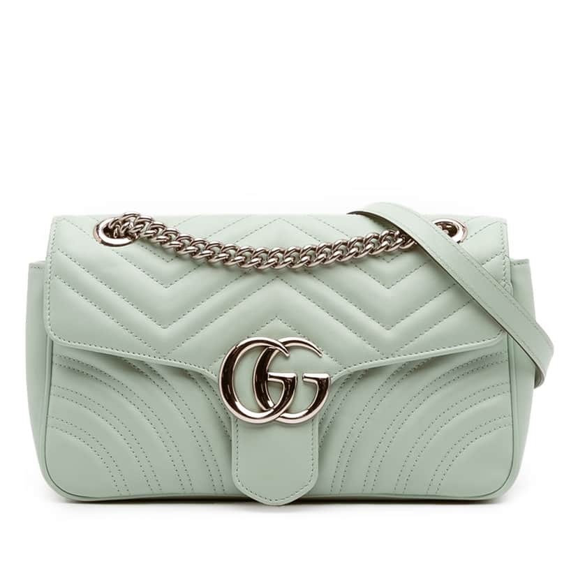 Gucci Small GG Marmont Matelasse Leather Flap Crossbody Green Leather Good condition - Front View