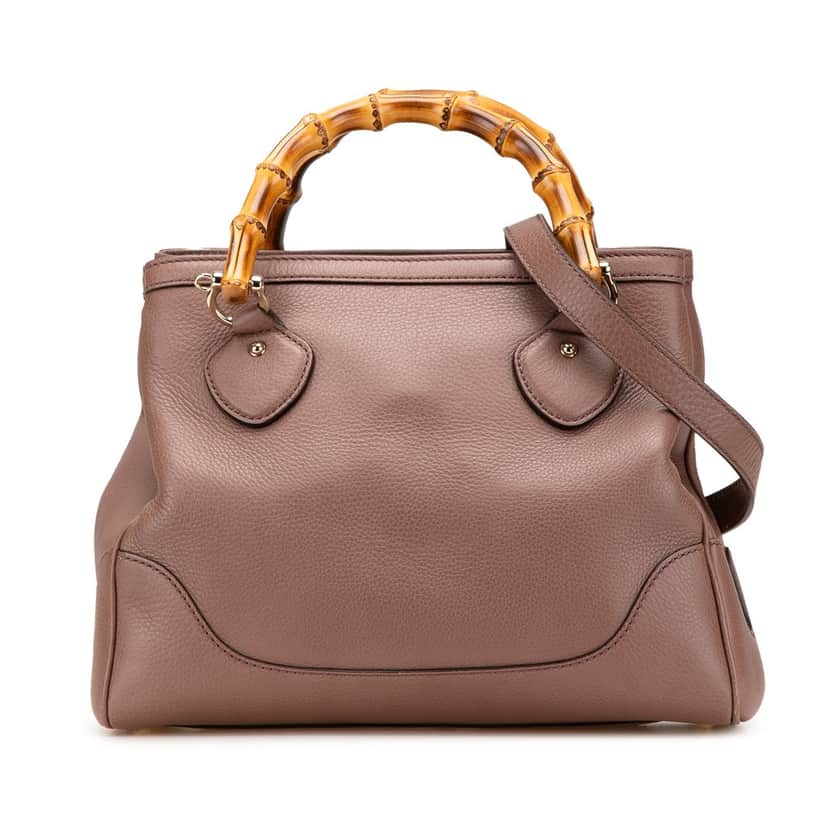 Gucci Small Pebbled Calfskin Diana Bamboo Top Handle Tote Brown Leather Good condition - Front View