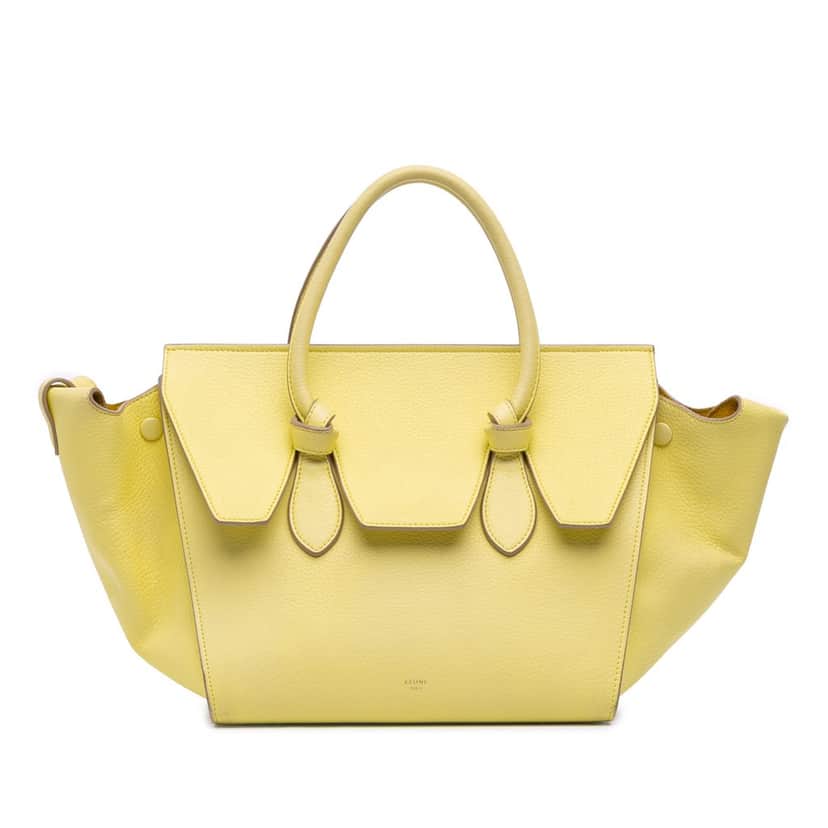 Celine Small Grained Calfskin Tie Tote Yellow Leather Good condition - Front View