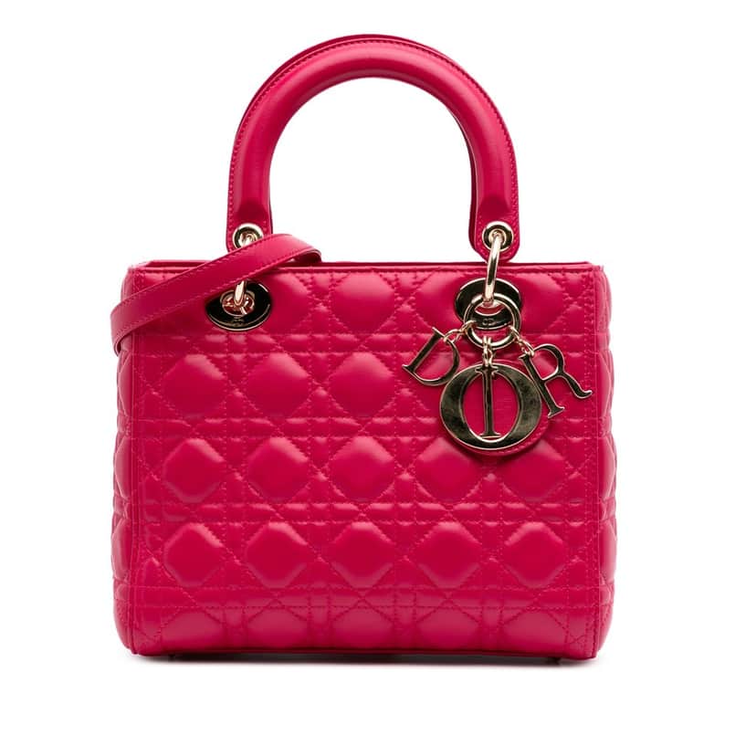 Dior Medium Lambskin Cannage Lady Dior Pink Leather Good condition - Front View