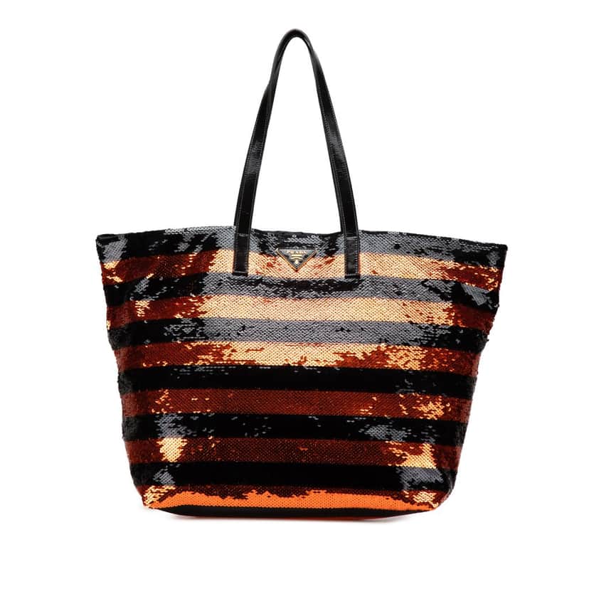 Prada Satin Sequin Stripes Tote Orange Satin Very good condition - Front View