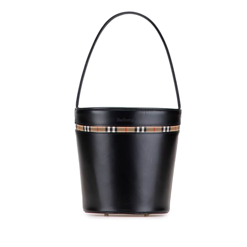 Burberry Haymarket Check Trimmed Leather Bucket Bag Black Leather Good condition - Front View