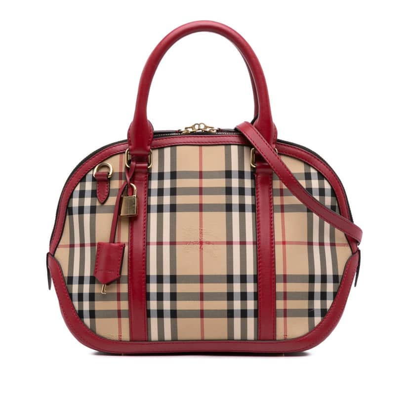 Burberry Small Haymarket Check Canvas Orchard Bowling Bag Brown Canvas Good condition - Front View