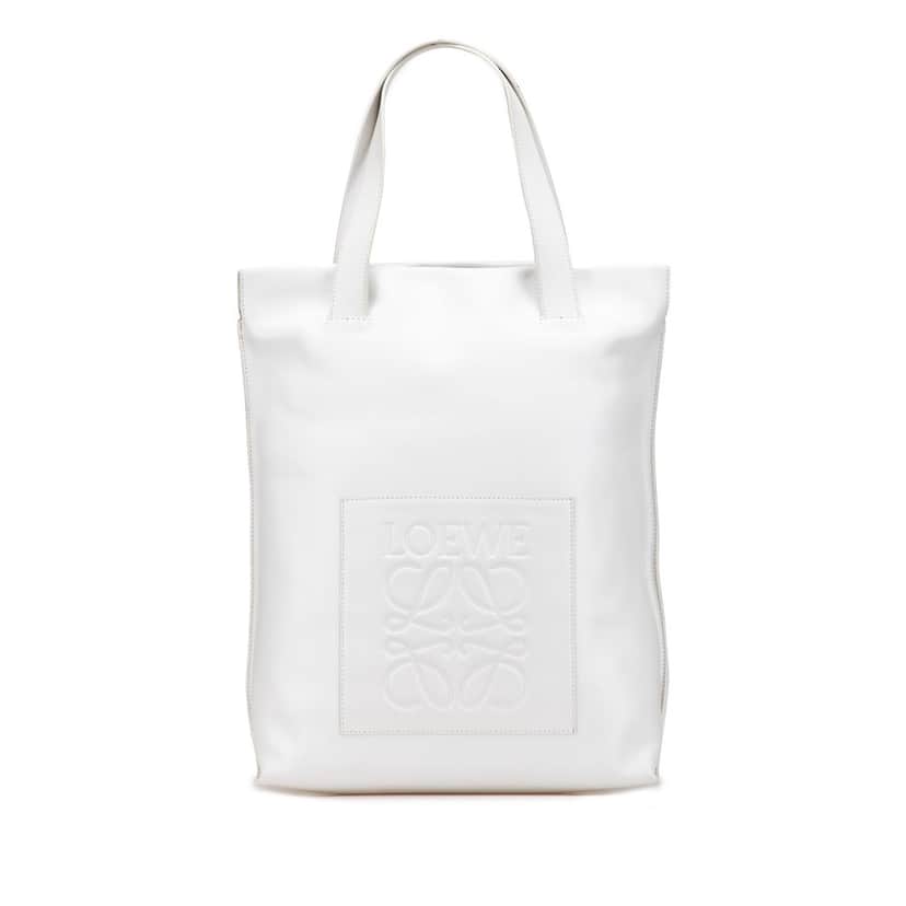 Loewe Anagram Leather Shopper Tote White Leather Good condition - Front View