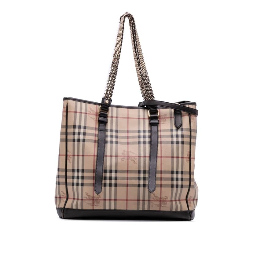 Burberry Haymarket Check Coated Canvas Convertible Tote Brown Canvas Good condition - Front View