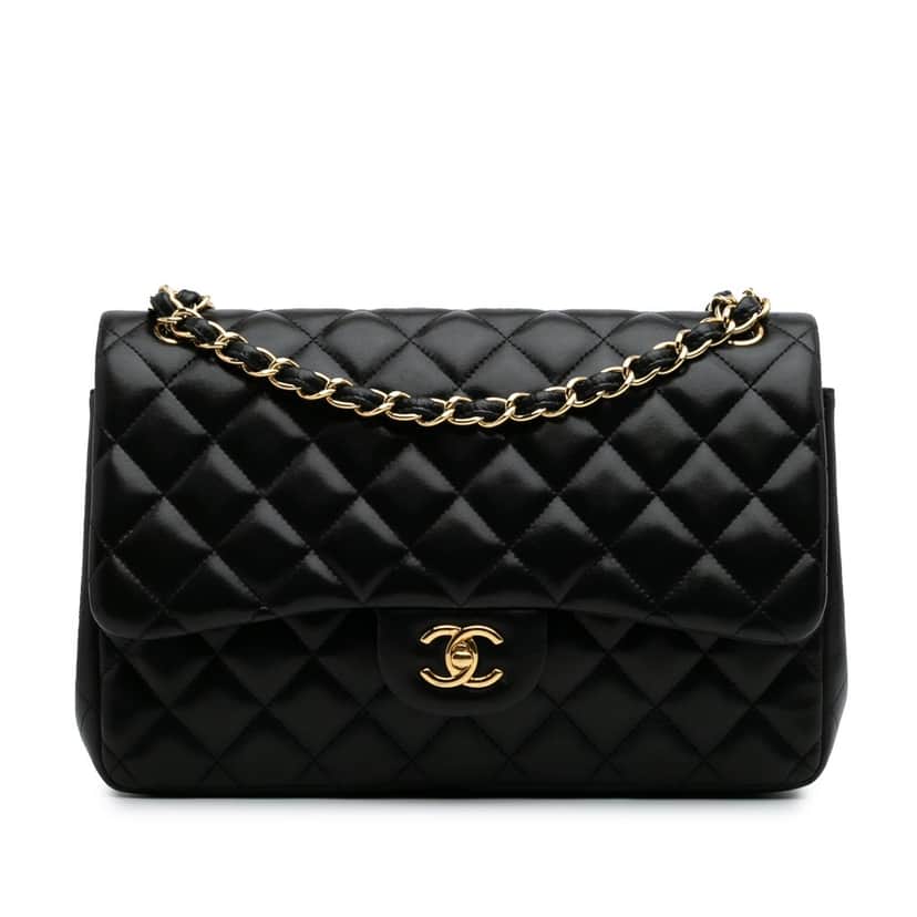 Chanel Jumbo Classic Lambskin Double Flap Black Leather Good condition - Front View