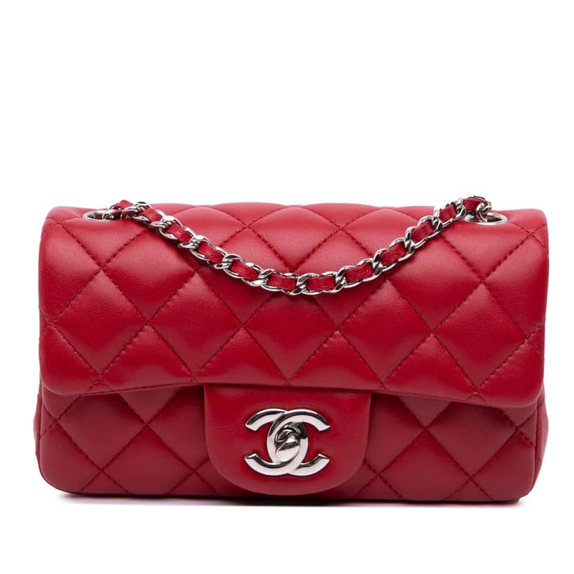 Chanel Extra Mini Rectangular Classic Lambskin Single Flap Red Leather Good condition - Front View