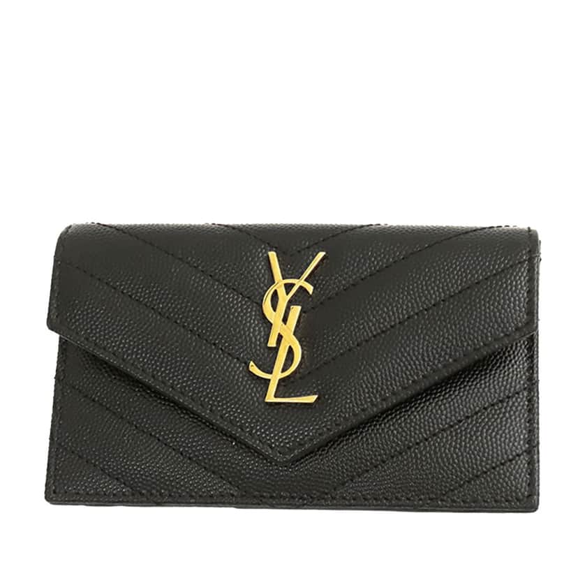 Saint Laurent Matelasse Grain de Poudre Monogram Fragments Flap Card Case Black Leather Good condition - Front View