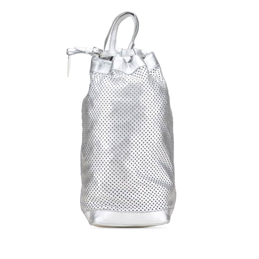 Celine Perforated Metallic Calfskin Sling Backpack Silver Leather Good condition - Front View