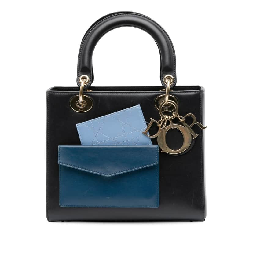 Dior Medium Calfskin Pockets Lady Dior Black Leather Good condition - Front View
