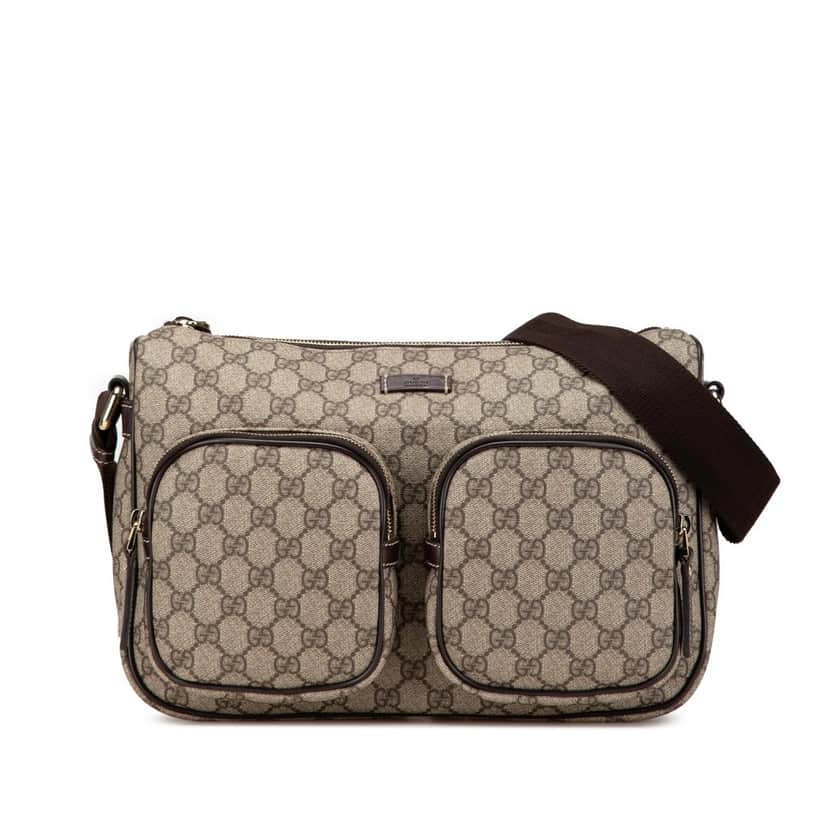 Gucci GG Supreme Double Pocket Crossbody Brown Canvas Good condition - Front View
