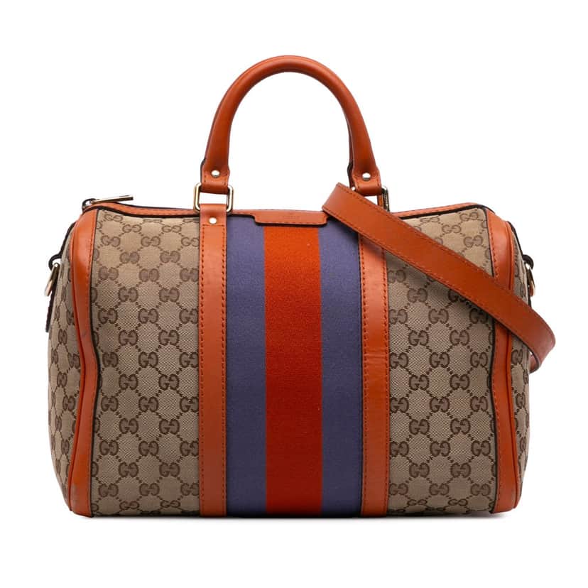 Gucci Medium GG Canvas Web Joy Boston Bag Brown Canvas Good condition - Front View