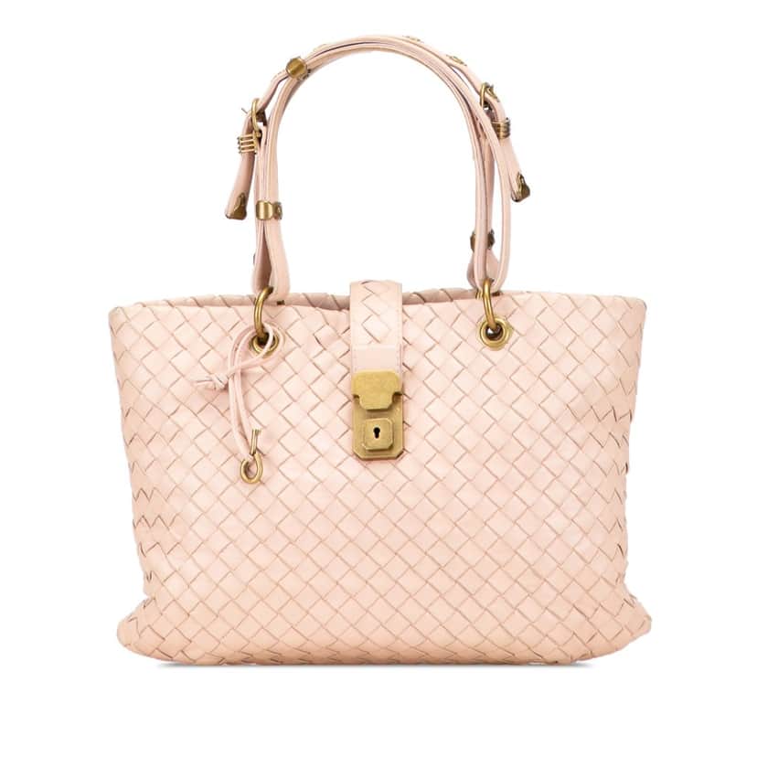 Bottega Veneta Small Nappa Intrecciato Capri Tote Pink Leather Good condition - Front View