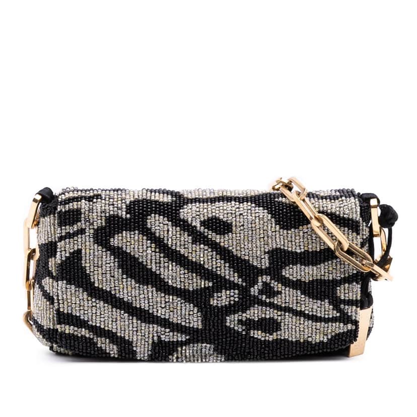 Gucci Tom Ford Zebra Beaded Satin Shoulder Bag Black Satin Good condition - Front View
