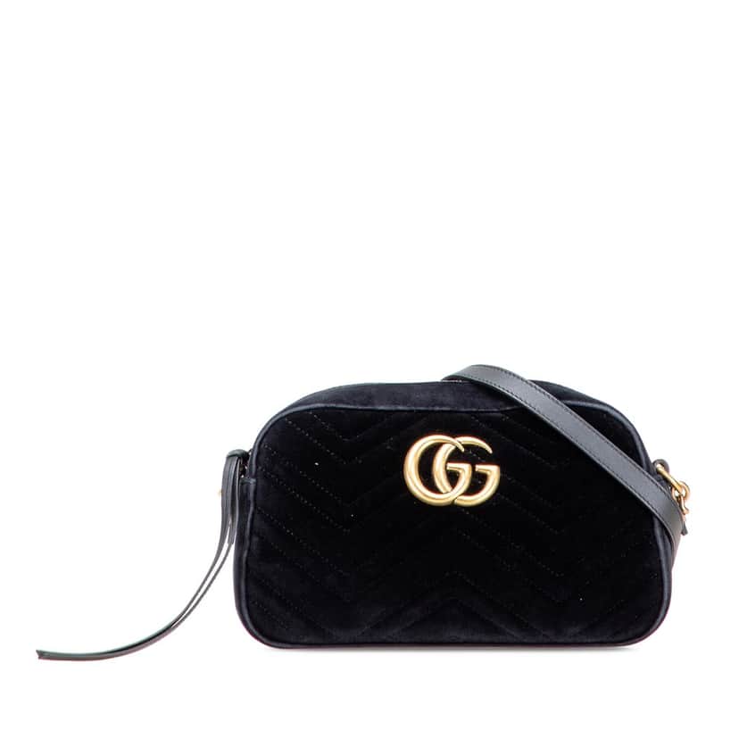 Gucci Small GG Marmont Matelasse Velvet Crossbody Black Velvet Good condition - Front View