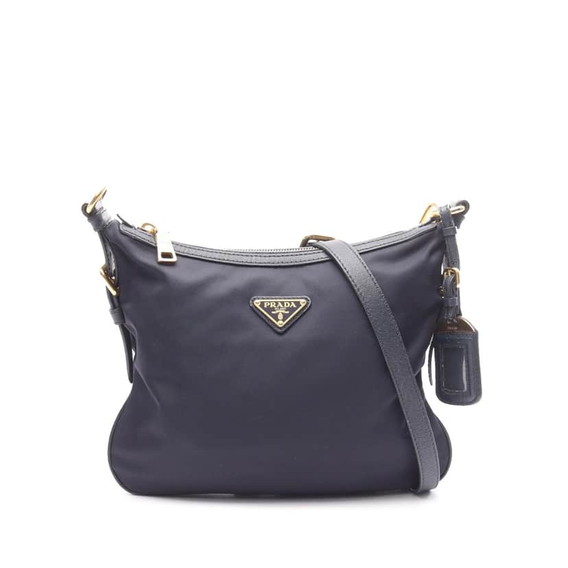 Prada Saffiano Trimmed Tessuto Zip Top Crossbody Blue Good condition - Front View