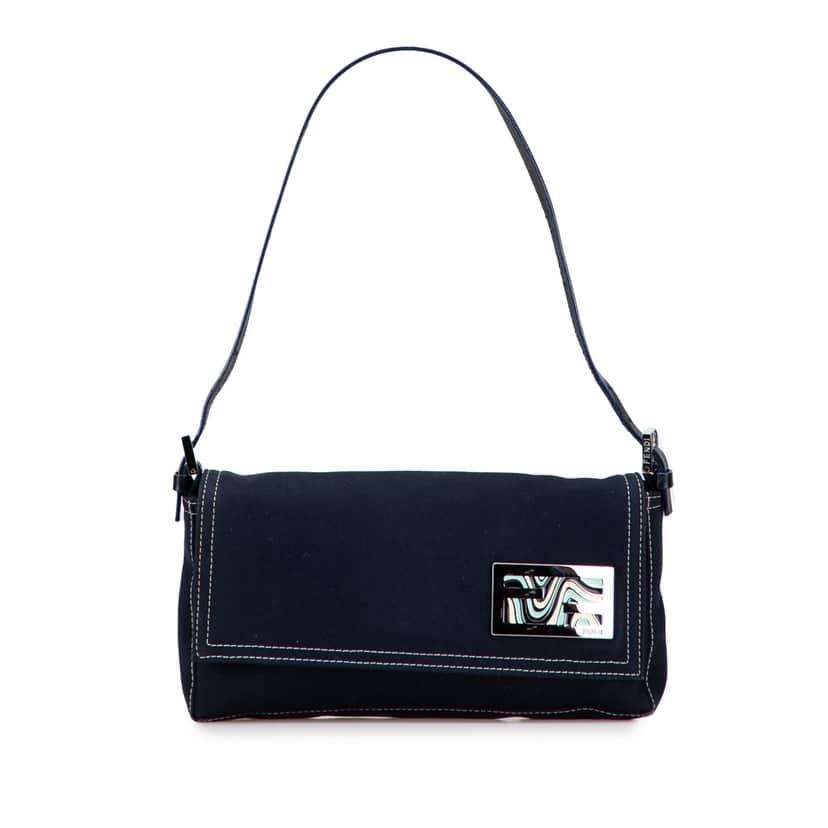 Fendi Canvas FF Marble Baguette Shoulder Bag Blue Canvas Good condition - Front View