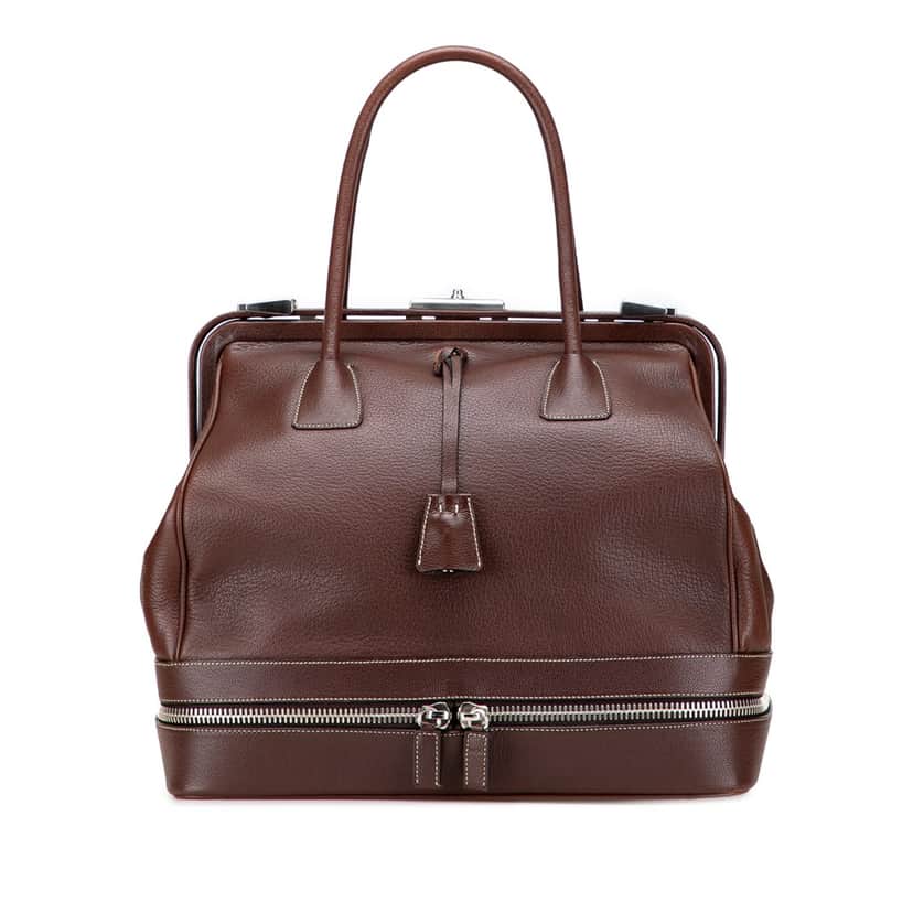 Prada Large Goatskin Frame Bag Brown Leather Good condition - Front View