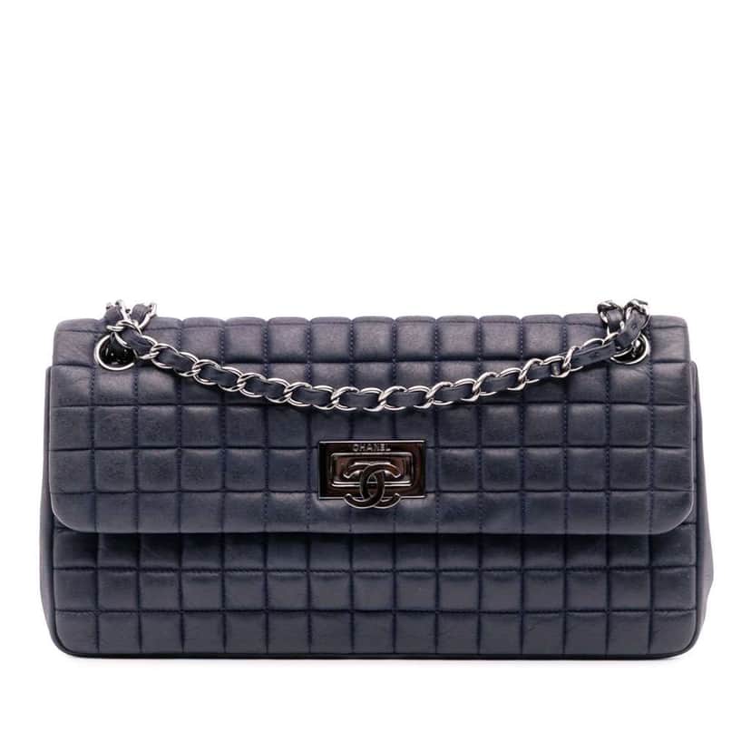 Chanel Chocolate Bar Iridescent Calfskin Bubble Flap Blue Leather Good condition - Front View