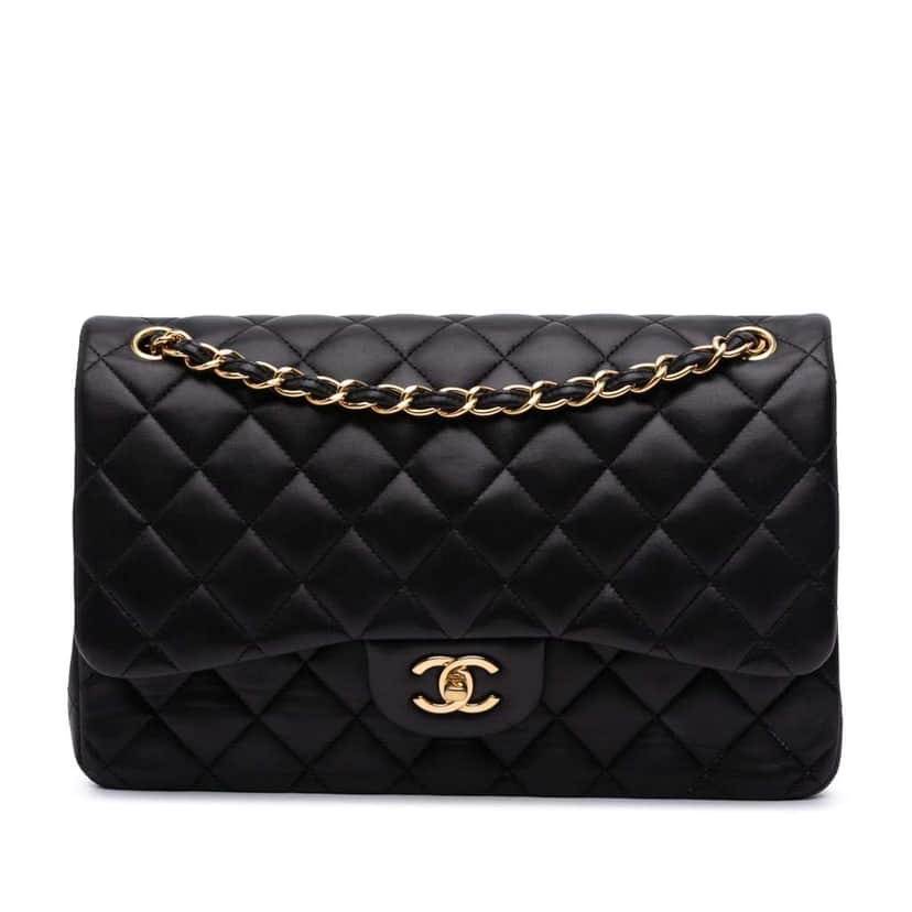 Chanel Jumbo Classic Lambskin Double Flap Black Leather Good condition - Front View
