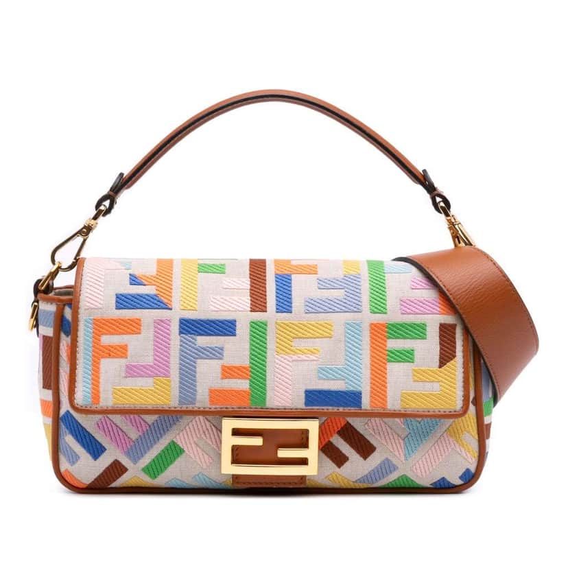 Fendi Zucca Embroidered Canvas Baguette Satchel Brown Canvas Good condition - Front View