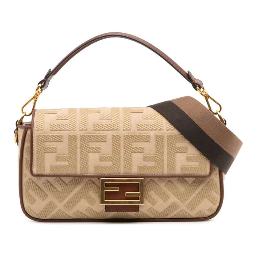 Fendi Zucca Embroidered Canvas Baguette Satchel Brown Canvas Good condition - Front View