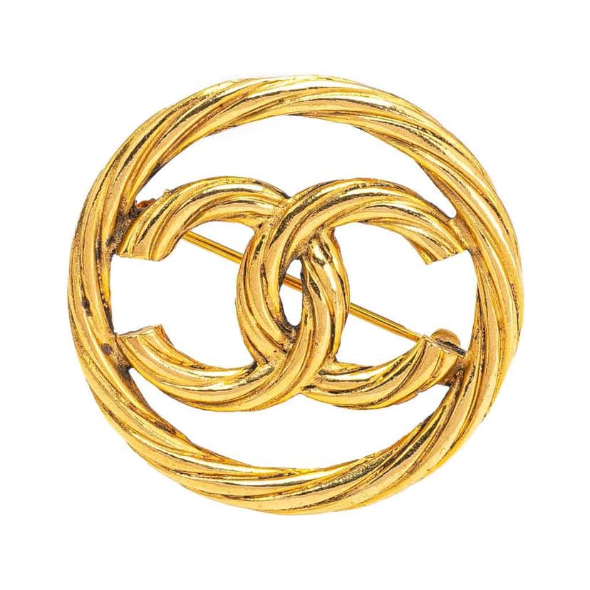 Chanel Gold Plated CC Round Rope Brooch Gold Metal Good condition - Front View