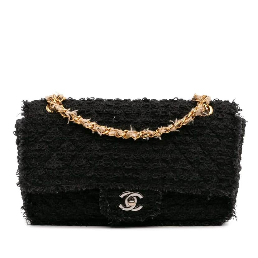 Chanel Medium Classic Tweed Single Flap Black Tweed Good condition - Front View