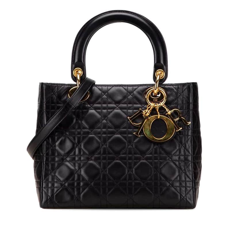 Dior Medium Lambskin Cannage Lady Dior Black Leather Good condition - Front View