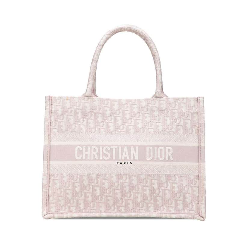 Dior Medium Oblique Embroidered Canvas Book Tote Pink Canvas Good condition - Front View