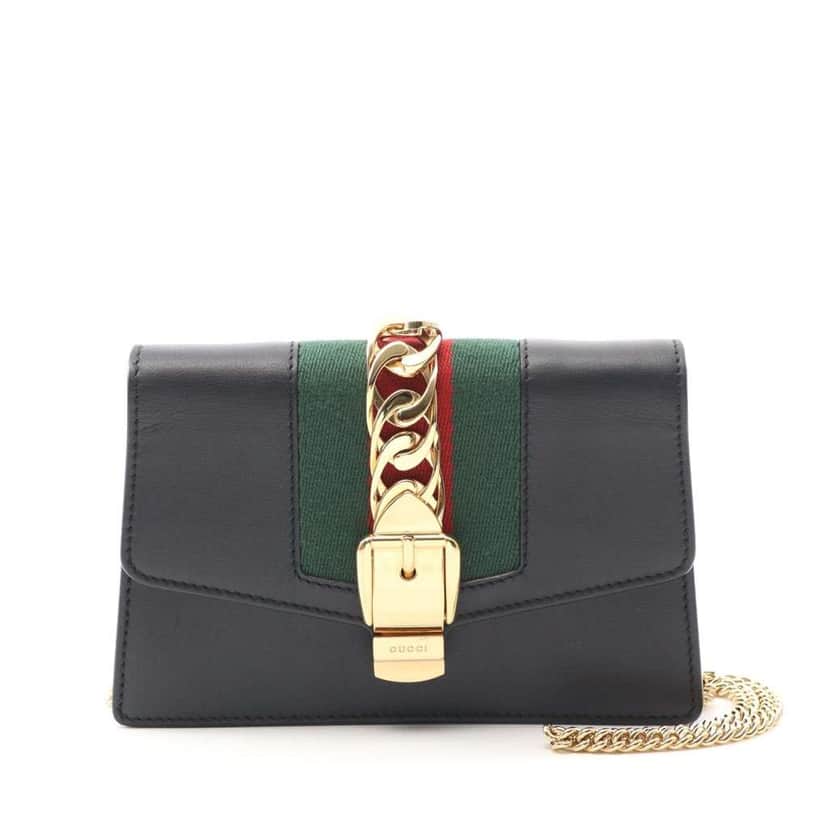 Gucci Super Mini Leather Sylvie Crossbody Black Leather Good condition - Front View