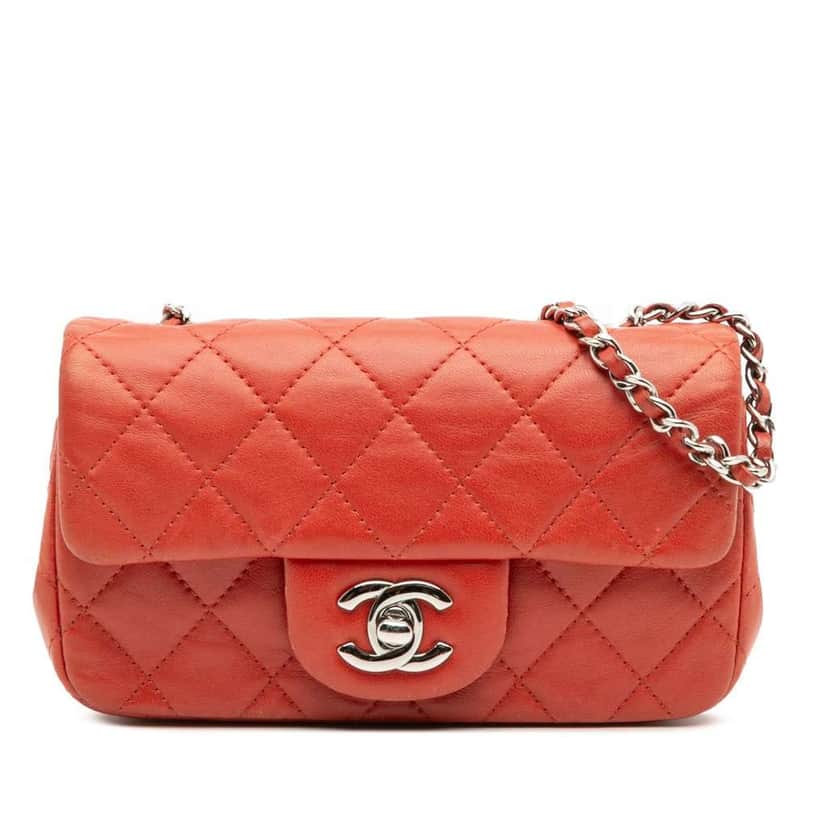 Chanel Extra Mini Rectangular Classic Lambskin Single Flap Red Leather Good condition - Front View