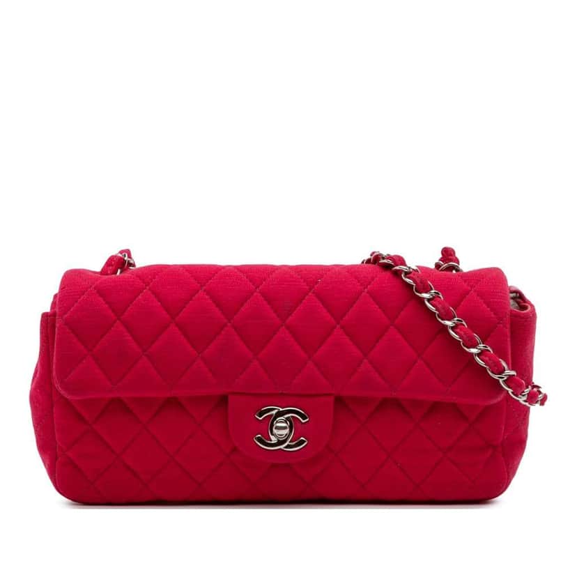 Chanel Quilted Jersey East West Single Flap Pink Cotton Good condition - Front View